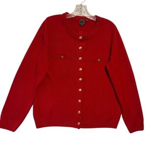 VTG Kerri & Kelsey Button Up Red Cardigan Gold metal buttons LG Office siren